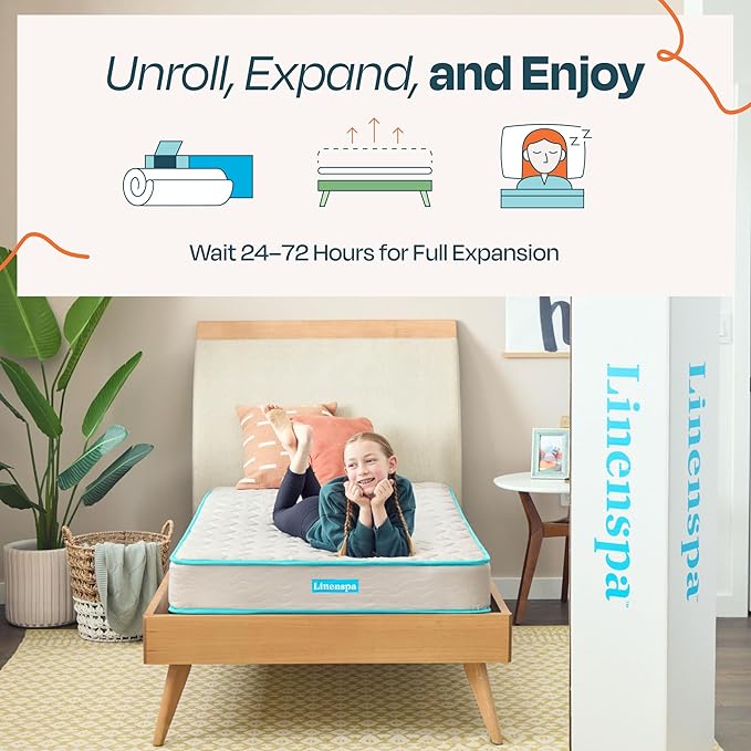 Linenspa 6 Inch Mattress - Firm Feel - Bonnell Spring with Foam Layer - Mattress in a Box - Youth or Kids Bed - Guest Bedroom - Durable and Breathable Support - Affordable - Twin Size
