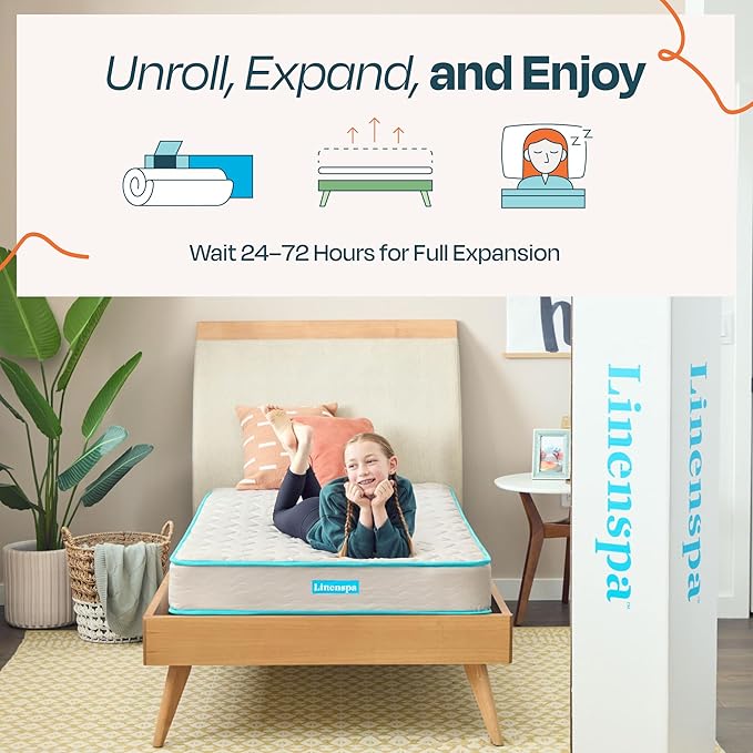Linenspa 6 Inch Mattress - Firm Feel - Bonnell Spring with Foam Layer - Mattress in a Box - Youth or Kids Bed - Guest Bedroom - Durable and Breathable Support - Affordable - Twin XL Size