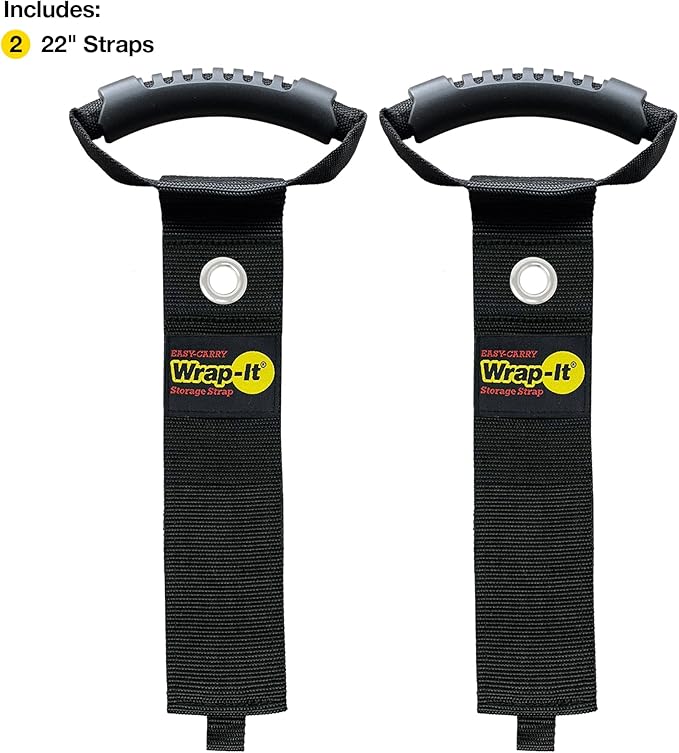 Wrap-It Storage Easy-Carry Straps - 22" (2-Pack) Black with Grommet - Extension Cord Holder Organizer for Garden Hose Storage Cord Straps