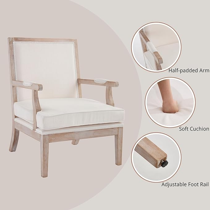chairus Farmhouse Linen Accent Chair for Living Room, Upholstered Reading Chair with Solid Wood Frame Lounge Arm Chair with High Back for Bedroom, Reception Room, Waiting Room, Beige