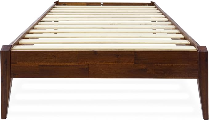 Bme Dinkee 15" Solid Wood Platform Bed Frame Without Headboard - Japanese Joinery Bed Frame - Modern & Minimalist Style - Wood Slat Support - Easy Assembly - No Box Spring Needed - Chocolate, Twin