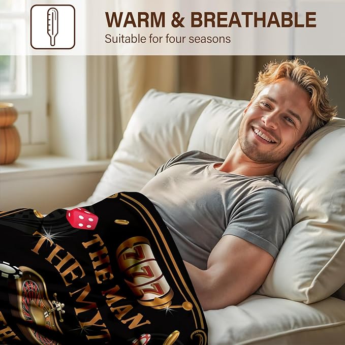 Gambling Gifts for Men, Casino Gifts for Men Women, Flannel Throw Blanket Gifts for Pocker Players, The Man The Myth The Pocker Legend Blanket Gifts for Gamblers 50"x 60"