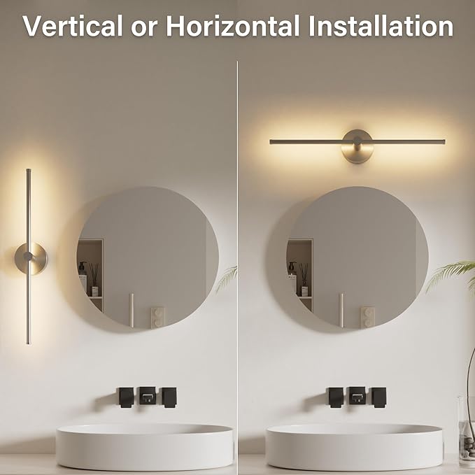 ZAGO 24 Inch LED Indoor Linear Wall Sconces Set of Two, 3CCT Switchable, Brushed Nickel, Hardwired and Wall Mounted, Dimmable for Living Room, Hallway, Bedroom, 120-277V, 14W, 900LM, ETL Certified