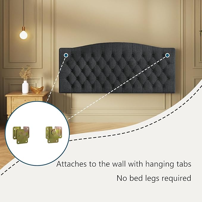 Linen Upholstered Headboard Queen/Full Size Latest Model Wall Mount, Bed Frame Mount, Featuring High-Density Sponge Padding, Luxury Texture Easy Assembly Comfort and Style-Dark Gray