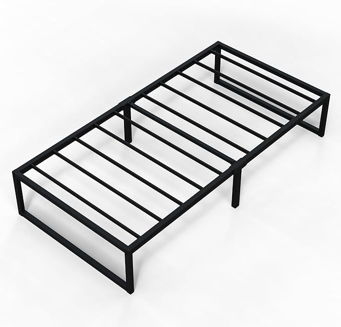 EMODA 14 Inch Narrow Twin Bed Frame 30x75, Heavy Duty Metal Platform No Box Spring Needed, Easy Assembly Noise Free, Black