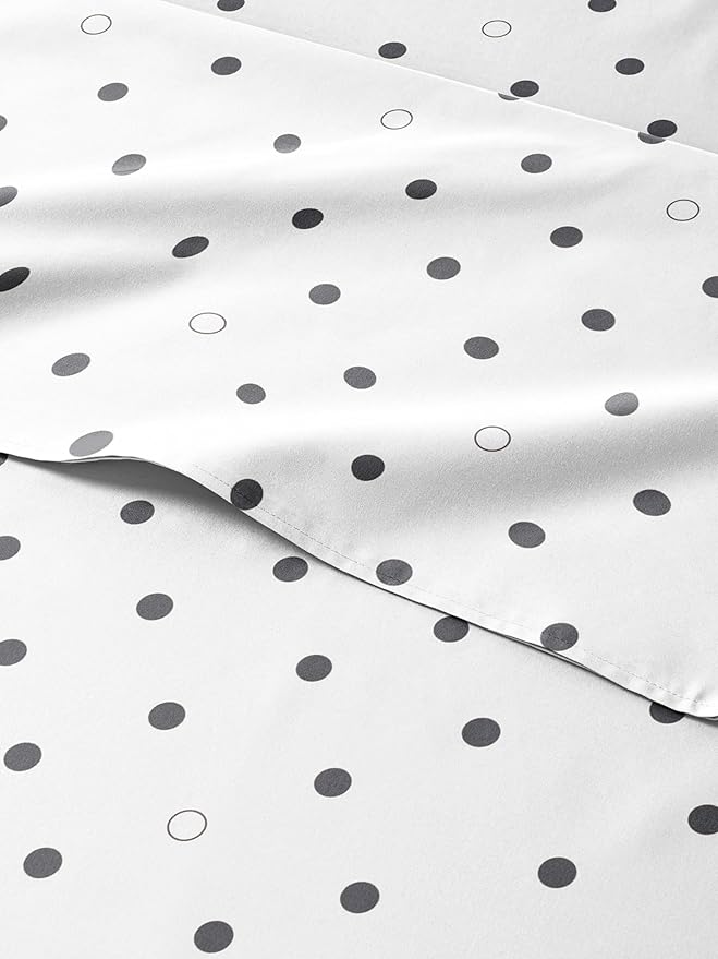 Kids Full Size Polka Dots Bed Sheets - 4 Piece Kids Black Dots Sheet Set - Spotty Patterned Bedding - Soft & Cozy - Breathable & Machine Washable - Easy-Care Bed Set for Boys, Girls, Teens & Toddlers