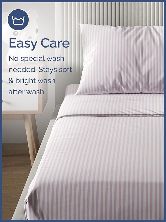 Kids Pink Pinstripes Twin 3 Piece Sheet Set - Boys, Girls, Teens, Toddler - Easy Fit Deep Pockets - Breathable, Hotel Quality Sheets - Machine Washable - Wrinkle Free - Cute, Cozy, Soft - CGK Linens