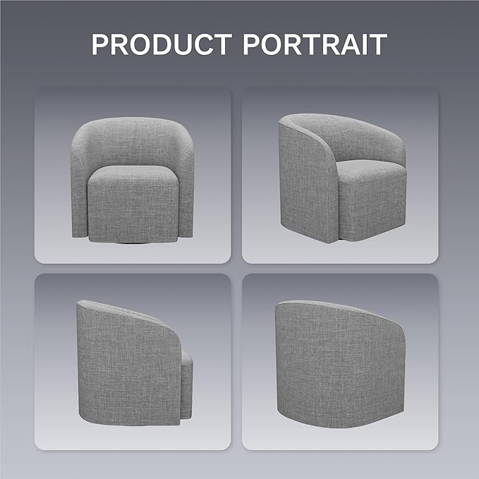COLAMY Swivel Accent Chair,Swivel Barrel Chair,Upholstered Comfy 360 Degree Swivel Chair for Living Room/Bedroom/Waiting Room/Office(Grey)