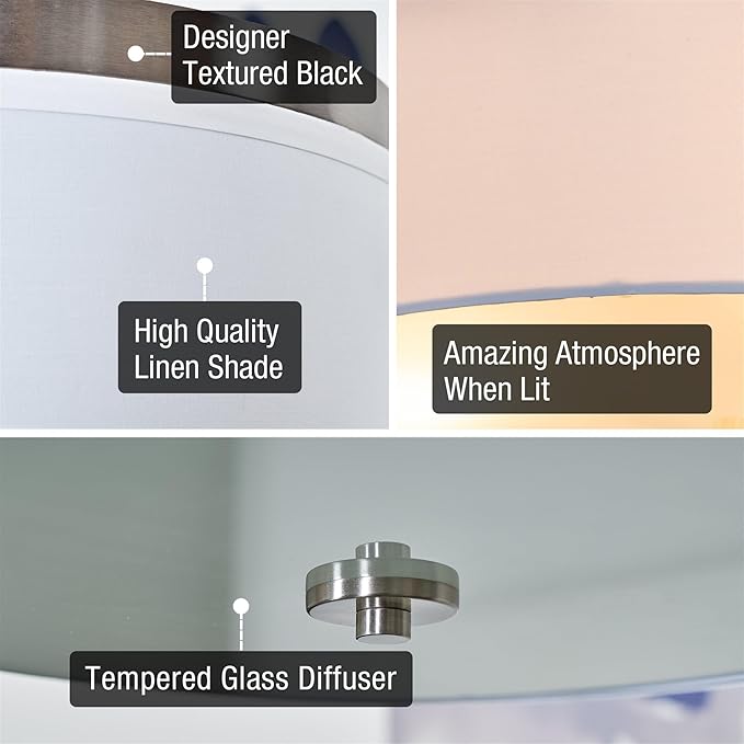 Kira Home Walker 20" Large Mid-Century Modern 3-Light Flush Mount Ceiling Light, White Fabric Shade + Round Glass Diffuser, Brushed Nickel Finish