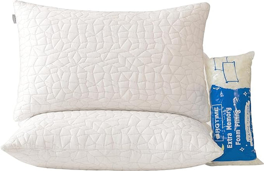 Shredded Memory Foam Pillows - Queen Size Set of 2,Adjustable Bed Pillows for Side Back Stomach Sleepers,Comfy Cooling Pillows for Sleeping with Washable Cover