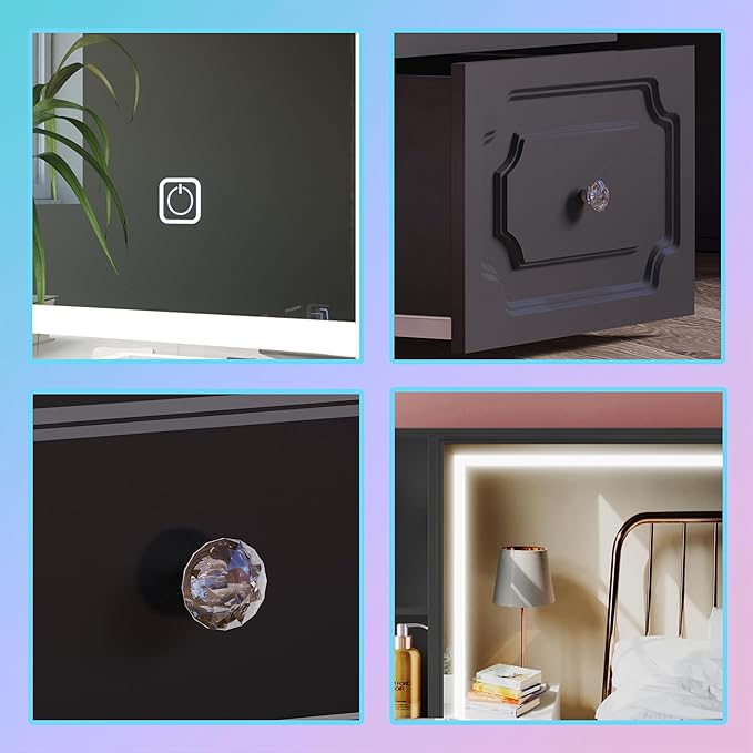 Makeup Vanity with 30" HD Lighted Mirror, 47" Large Vanity Desk with 9 Drawers & 10 Open Storage Shelves, Brightness Adjustable, Dressing Table for Bedroom, Women Girl (Black, B Panel)