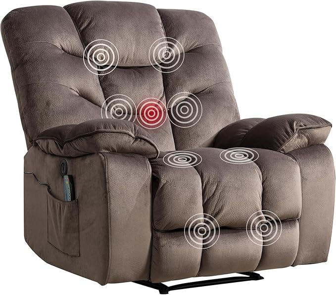 Oversized Electric Recliner Chairs with Massage and Heat, 41" Wide Power Reclining Chair with USB Charging Port, Breathable Overstuffed Reclining Sofa for Living Room Bedroom (No Lift)