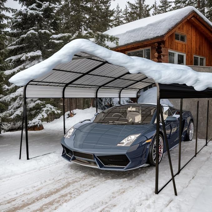 12x20 FT Metal Carport, Heavy Duty Car Port Canopy with Galvanized Steel Roof & Frame, Large Metal Carport Kit, Steel Car Shelter, Outdoor Car Garage for Car, Boat, Truck, Dark Gray