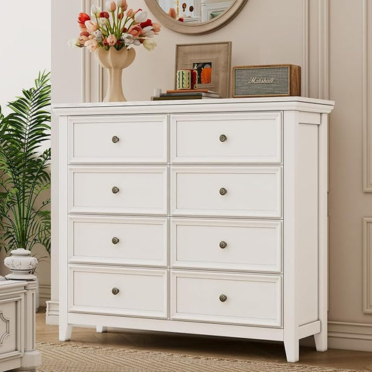 BLANKSPACE White 8 Drawer Dresser, Modern Dresser for Bedroom, Wood Drawer Organizer with Metal Knobs, Large Capacity Cabinet for Bedroom, Hallway