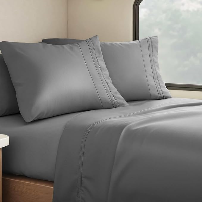 Clara Clark Bed Sheets, Premier 1800 Series 4 Piece RV Queen Sheet Set, Luxury Soft Sheets for RV Bunks, Short Queen - Charcoal Gray