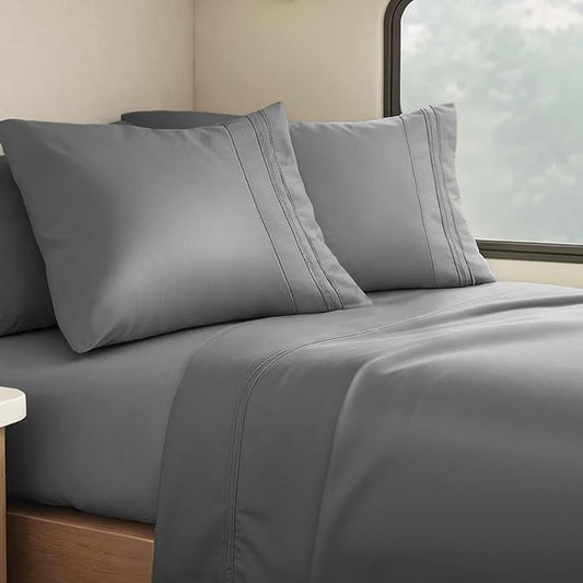 Clara Clark Bed Sheets, Premier 1800 Series 4 Piece RV Queen Sheet Set, Luxury Soft Sheets for RV Bunks, Short Queen - Charcoal Gray