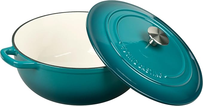 Enameled Cast Iron Dutch Oven Pot with Lid for Sourdough Bread Baking, Bread Dutch Ovens, Cooking Pots, 5 Quart, Darkcyan