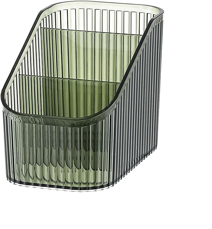 DASITON Large Capacity Makeup Brush Holder,3 Slot Makeup Brush Cup,Vintage striped Make Up Brush Holder,for Vanity Decor,Bathroom Countertops,Desk Storage Container,Cosmetic Display cases(Green-S)