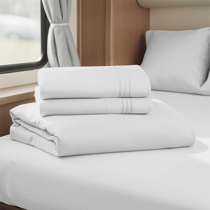 Clara Clark Bed Sheets, Premier 1800 Series 4 Piece RV Queen Sheet Set, Luxury Soft Sheets for RV Bunks, Short Queen - White