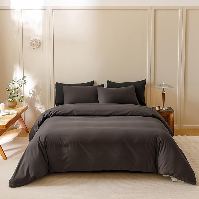 CLOTHKNOW Dark Brown King Comforter Set 3Pcs Mocha Coffee Bedding Comforter Sets All Season Brown Comforter Men Women Comforter with 2 x Pillow Cases