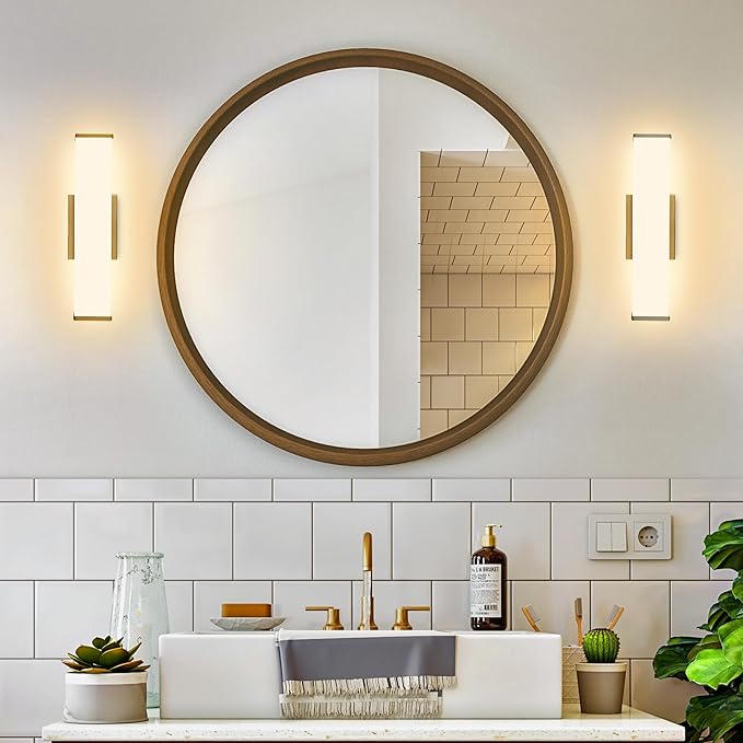 Kalium 16in Modern Wall Sconces, Dimmable Bathroom Vanity Lights, 3000K Warm White LED Indoor Sconces Lighting for Bathroom, Stairs, Living Room, Bedroom. Hardwired.