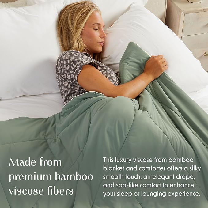 Springtree Home Luxury Viscose from Bamboo Blanket & Comforter | Viscose from Bamboo Twin Size Blanket- 60" x 90" | Cooling Blanket & Comforter | Breathable & Lightweight | Twin - Lily Pad Green