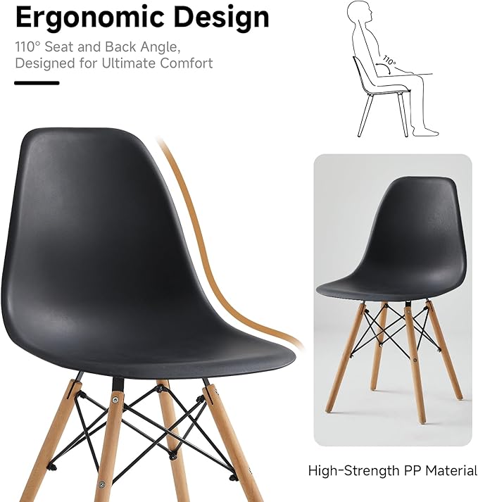 Round Dining Table Set for 4 35.5" Wood Dinner Table Circle Dining Table Kitchen Table Chairs Set of 4 with Wood Strip Base for Kitchen Living Room Space Saving Apartment(Black)
