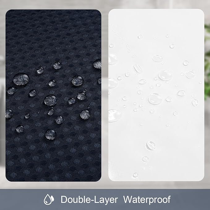 3 in 1 Stall Half Size Navy Blue Shower Curtain Set-36 W x 72 H, Modern Waffle Waterproof Fabric and PEVA Liner Set with Stainless Steel Hooks