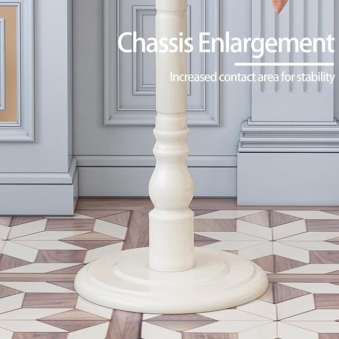 Wooden Coat Rack, Heavy Duty Coat Rack Freestanding with 11 Smooth Hooks, Coat Tree, Vintage Clothes Hanger Stand with Stable Disc Base for Bedroom, Entryway, Office-Load 180lbs (Ivory White)