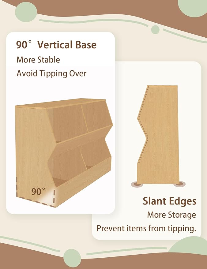 DINZI LVJ Kids Bookshelf, Toy Storage Organizer, Wooden Toy Storage Cabinet, 4 Cubby Children Bookcase, 43.3" L Toddler Book Shelf for Bedroom, Nursery, Hallway, School, Natural