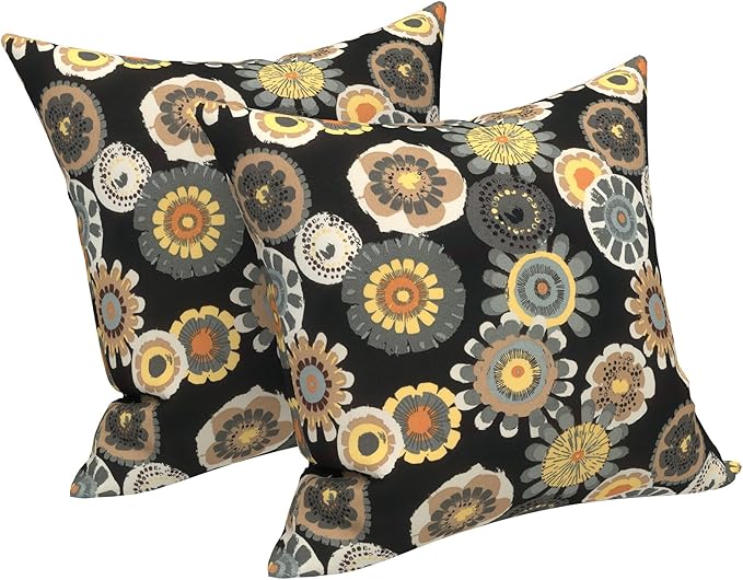 LVTXIII Outdoor Throw Pillows, Decorative Throw Pillows with Inserts, 20"x20" Square Pillows for Bed, Couch, Sofa and Patio Furniture, Set of 2, Black Yellow Crosby