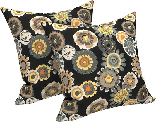 LVTXIII Outdoor Throw Pillows, Decorative Throw Pillows with Inserts, 20"x20" Square Pillows for Bed, Couch, Sofa and Patio Furniture, Set of 2, Black Yellow Crosby