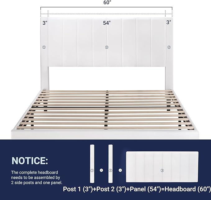 Allewie Queen Bed Frame/Velvet Upholstered Bed Frame with Vertical Channel Tufted Headboard/Strong Wooden Slats/Platform Bed Frame/Mattress Foundation/Box Spring Optional/Easy Assembly/White
