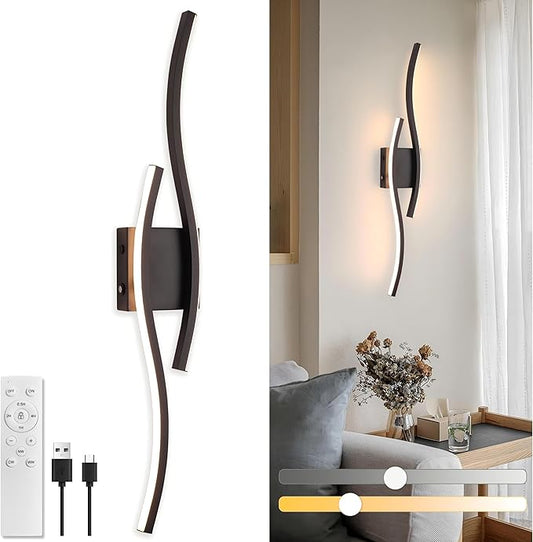 Battery Operated Wall Sconces, Rechargeable Wall Sconces, 3000K-6500K LED Wireless Wall Light, Modern Wall Lamp not Hardwired for Living Room Bedroom Hallway, 31.5in-Black