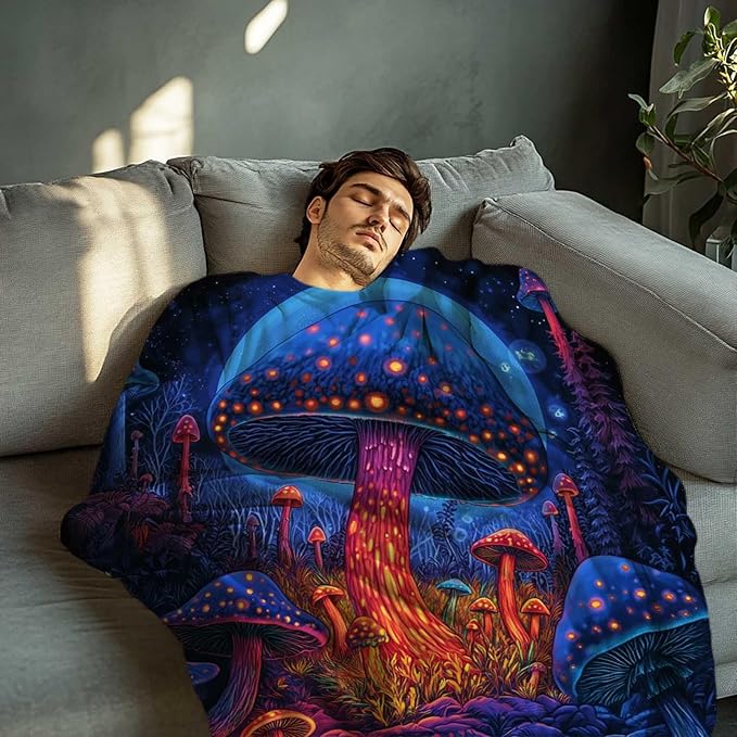 Mushroom Blanket Throw, Mushroom Gifts for Women and Men, Soft Lightweight Fleece for Bedroom, Living Room, and Decor, 50x60 Inches
