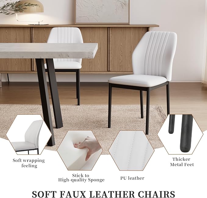 47.2"- 62.9" Extendable Dining Table Set for 6, Modern Kitchen Table with 6 PU Leather Chairs, Thickened Expandable MDF Wooden Table with Metal Legs for Dining Room, Kitchen, Office