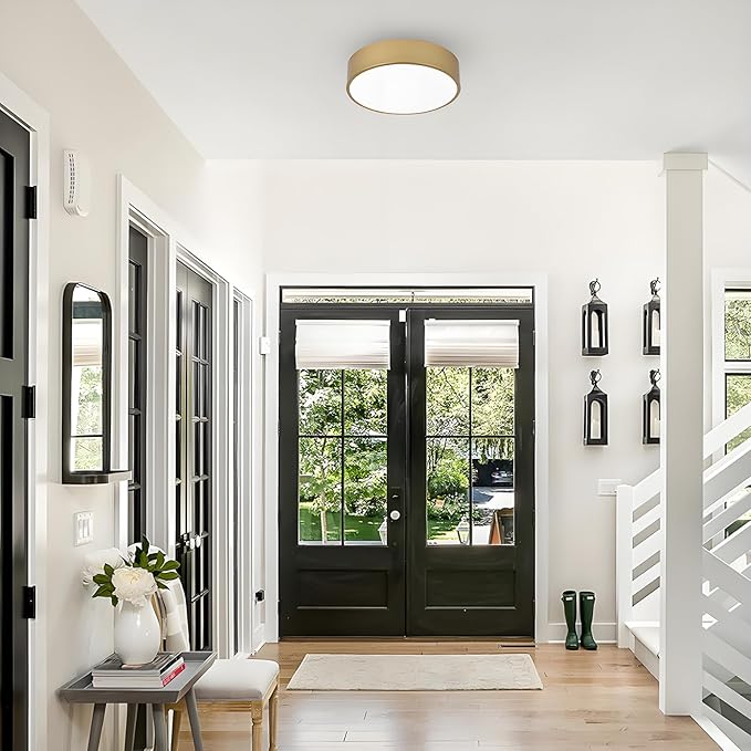 Modern Gold Flush Mount Ceiling Light, 2-Lights Round Ceiling Light, Minimalistic Ceiling Lamp Acrylic Shade Lighting Fixture for Bedroom Laundry Room Bathroom Hallway(11.8 Inch)