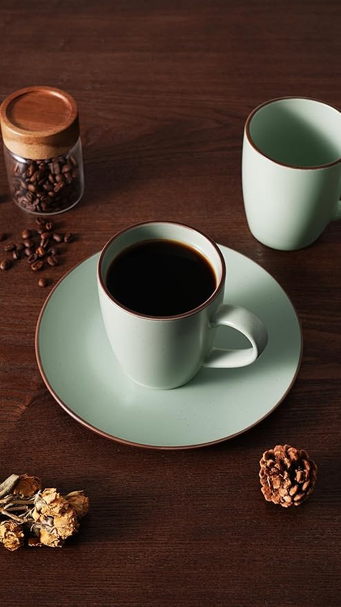 famiware Venus Coffee Mugs for 6, 14 oz Mug Set, Dringking Cup with Handle for Coffee, Tea, Cocoa, Milk, Light Green