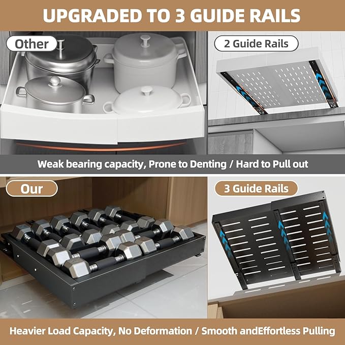 2 Pack Expandable Pull Out Cabinet Organizer, Width (12"-19" ) & Depth (16.5"-22")No Drill Adjustable Cabinet Pull Out Shelves for Kitchen,Pantry, Adhesive Roll Out Shelves for Kitchen Cabinets-Black