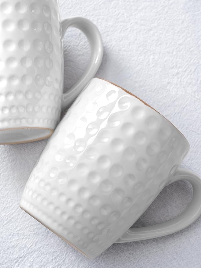 famiware Coffee Mugs Sets for 6, Eden 12 oz Mug Set, Coffee Cups with Handle for Coffee, Tea, Cocoa and Milk, Microwave and Dishwasher Safe, White Circle