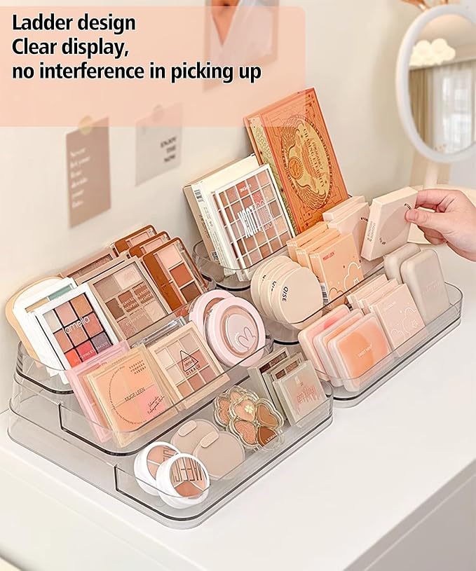 2 Tier 4 rows Nail Polish Organizer Acrylic Display Stand for Nail Polish Holder 2 pack, Nail Art Supplies Storage Rack for Essential Oils, Makeup Brushes, Jewelry, Clear Acrylic Display Case