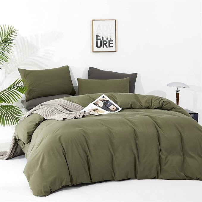 Cottonight Olive Green Bedding - Full Size, Army Green Blanket & Quilts, Modern Soft Breathable 3-Piece Comforter Set