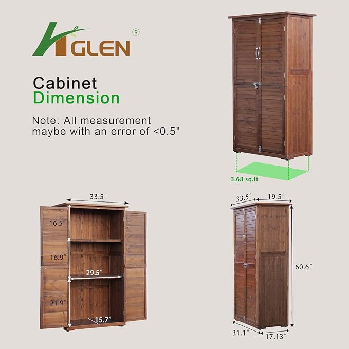 Outdoor Storage Cabinet, Wood Garden Shed, Pool Storage Shed with Lockable Door, Waterproof Roof and 2 Removable Shelves, Vertical Outside Storage Shed for Patio, Backyard, Carbonized Black