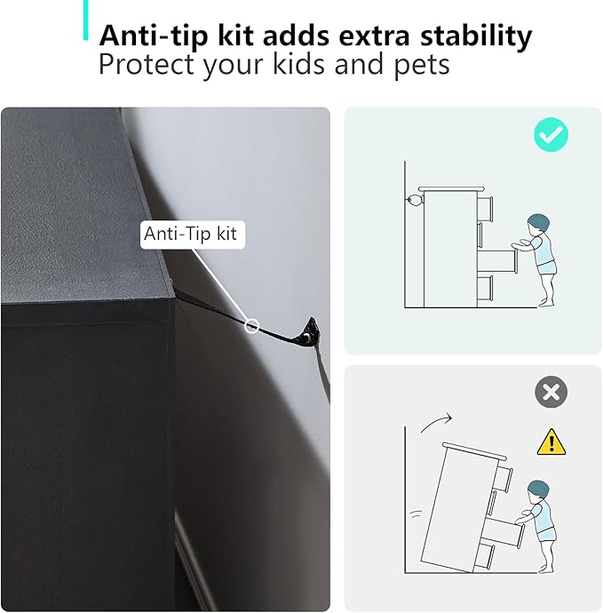 LIDYUK Dresser for Bedroom, Wood Dresser with 5 Drawers, Modern Minimalist Dressers & Chests of Drawers, 47 Inches Tall Chest of Drawers for Bedroom, Hallway, Living Room, Black