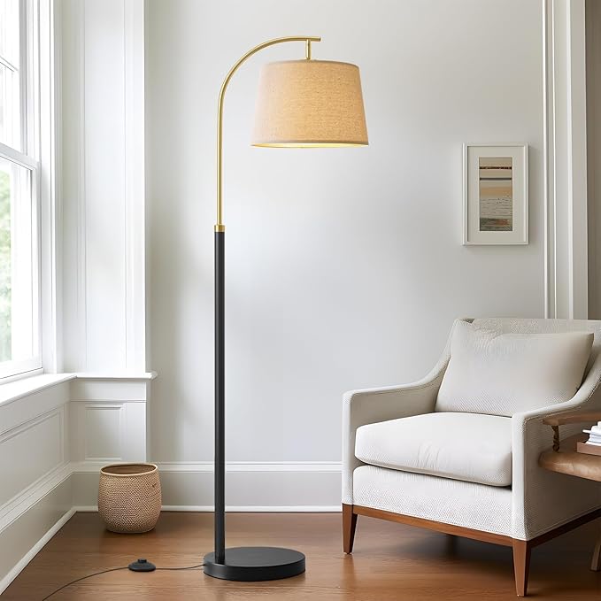 62.5" Floor Lamps for Living Room with Foot Switch Arc Tall Standing Lamp for Bedroom Mid Century Modern Corner Gold Black Floor Lamps for Office Nursery Industrial Reading Light Room Lamp
