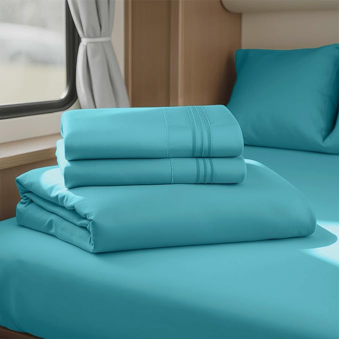 Clara Clark Bed Sheets, Premier 1800 Series 4 Piece RV Queen Sheet Set, Luxury Soft Sheets for RV Bunks, Short Queen - Teal
