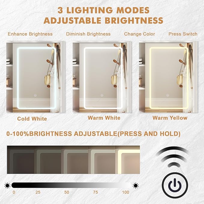 Hadulcet White Vanity Desk with Mirror and Lights, LED Vanity with Power Outlet, Makeup Vanity with 2 Drawers, 10 Storage Shelves and Acrylic Door Cabinet for Bedroom Dressing Room, 43”