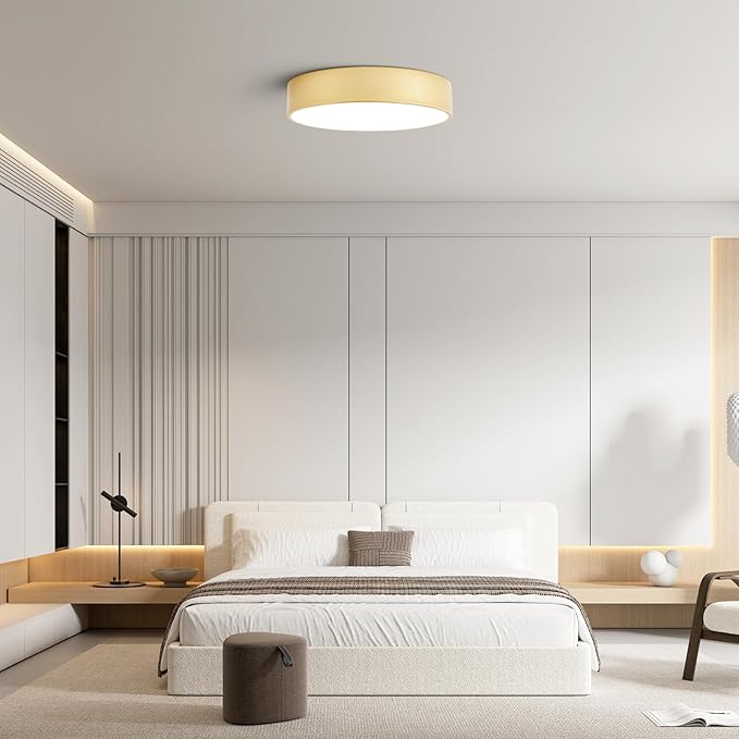 Dimmable Modern Large Flush Mount Close to Ceiling Light Fixture,Round Painted Gold LED Ceiling Mounted Lights Fixtures,5CCT 2700K-6000K Lighting for Kitchen Master Bedroom Living Room,15.7in