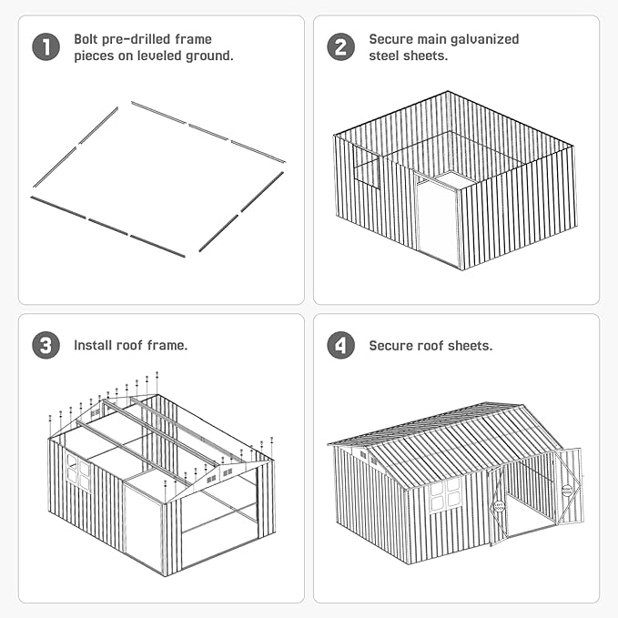 12 x 10 FT Outdoor Storage Metal Shed, Bike Garden Tool Shed with Slooping Roof, Lockable Doors and Aluminum Frames, Shed Easy to Assemble for Garden, Patio, Lawn, Grey