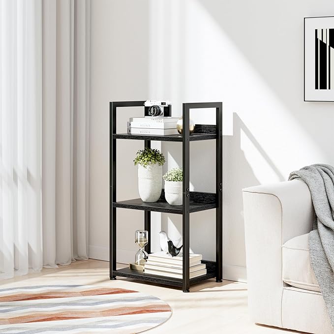 NUMENN Narrow Bookshelf, 3 Tier Bookshelves, Home Office Bookcase Shelf Storage Organizer, Free Standing Storage Shelving Unit for Bedroom, Living Room and Home Office, Black